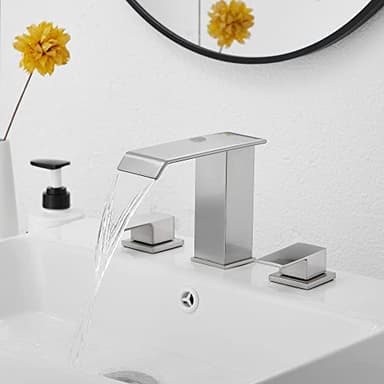 Bathroom Faucet Brushed Nickel Widespread GGStudy 3 Holes 2 Handle Waterfall Modern Bathroom Sink Faucet with Pop Up Drain - Image 6