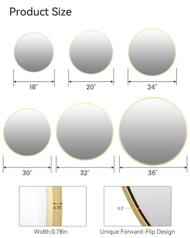 Gold Circle Mirror for Bathroom, 24 inch Circle Mirror, HD Eco-Friendly Round Bathroom Mirror for Over Sink, Matte Gold Metal Framed Wall Mirror for Wall, Vanity, Living Room, Easy to Install - Image 5