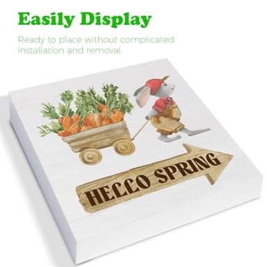 Spring Decor - Spring Sign Decorations Hello Spring Wood Block Plaque Sign Farmhouse Home Desk Table (5 x 5 Inches) - Image 3