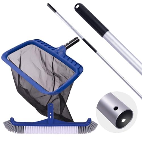POOLAZA Pool Cleaning Kit, Including Pool Brush & Ultra Fine Mesh Pool Skimmer Net with Pole, Pool Net Skimmer & 17.5'' Pool Brush Head with 10.5ft Aluminum Pool Pole, Pool Net and Brush with Pole - Image 1
