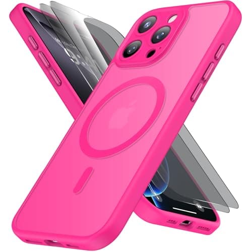 SEXYMOM Magnetic for iPhone 16 Pro Max Case with 2 Privacy Screen Protectors - Upgraded Camera Protection - Wireless Charging Compatible,21ft Drop Tested,Slim Fit Matte Phone Case - Hot Pink - Image 1