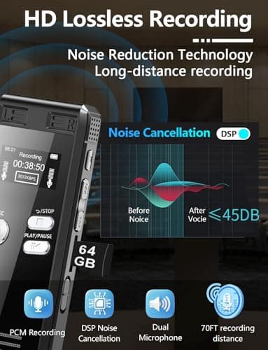 64GB Digital Voice Activated Recorder with Playback - 4552 Hours Audio Recording Device, 3072Kpbs HD Dual MIC Tape Recorder Device for Lecture A-B Repeat, MP3 Player,【64GB TF Card Included】 - Image 2