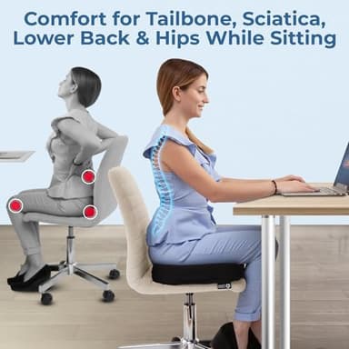 Seat Cushion for Office Chairs - Fits 18"x14" Seats, Tailbone, Coccyx Pain Relief - Butt, Pressure & Sciatica Relief - Gaming, Wheelchair, Car & Desk Pillow, Black - Image 4