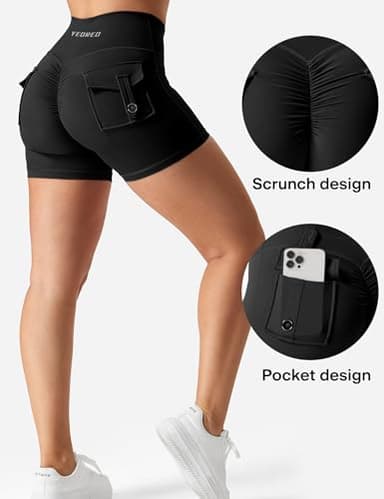YEOREO Scrunch Workout Shorts with Pockets Charm Gym Biker Shorts for Women High Waisted Yoga Booty Shorts Black S - Image 4