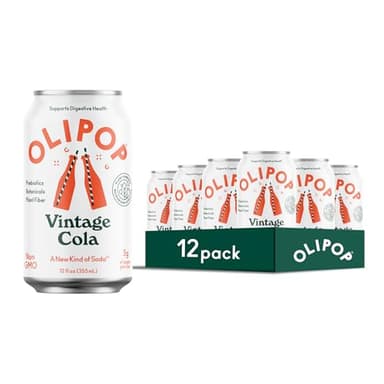 OLIPOP Prebiotic Soda Pop, Vintage Cola, Pantry Pack Packed with Prebiotics, Fiber, and Botanicals, Gluten Free, Vegan, GMO Free, 12oz (12-Cans) - Image 1