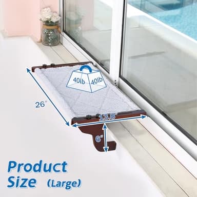 Zakkart 2PC Easy Seat Cat Perch for Window Sill - Hammock Design w/Pine Wood & Robust Metal Frame - Cat Window Seat for Large Cats and Kittens (Dark Stained Wood w/Gray Bed, Large (26''W x 14''D) - Image 5