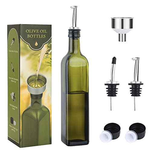 AOZITA 17oz Glass Olive Oil Bottle Dispenser - 500ml Green Oil and Vinegar Cruet with Pourers and Funnel - Olive Oil Carafe Decanter for Kitchen - Image 1