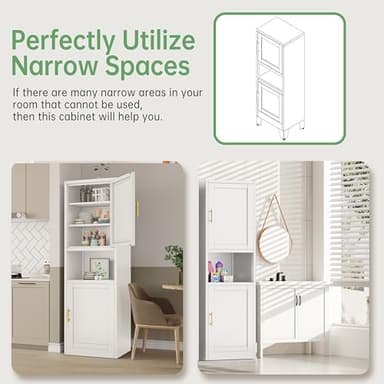 Ckzbx Tall Narrow Storage Cabinet 66.93" H Tall Bathroom Cabinets Metal Pantry Cabinet, 4 Adjustable Shelves for Kitchen, Home Office, Living Room, Dinning Room (16 inches Wide White) - Image 5