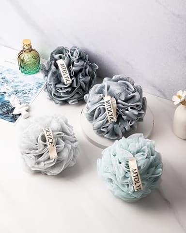 MTDLYICE Loofah Sponge, XXL Large Loofah 100g 4 Pack, Bath Sponge Soft Mesh Shower Loofah for Men, Body Scrub, Shower Pouf Bath Accessories, for Body Wash, Soap (Blue Gray) - Image 9