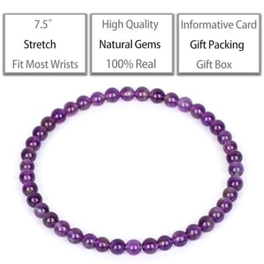 QOGIR Amethyst Bracelet - Anxiety Bracelet for Women Men - Handmade Natural Gem Stone Beaded Stretch Elastic Healing Bracelets 4mm - Image 3