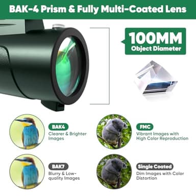 Monocular Telescope with Lights HD Monoculars 80x100 for Adults High Powered Monocular for Hunting with Smartphone Holder & Tripod, Handheld Telescope Suitable for Bird Watching Stargazing-Green - Image 3