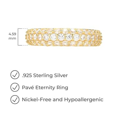 Amazon Essentials Cubic Zirconia Classic Pave Eternity Ring in Yellow 18K Gold Plated Sterling Silver, Yellow, 7 - Image 6