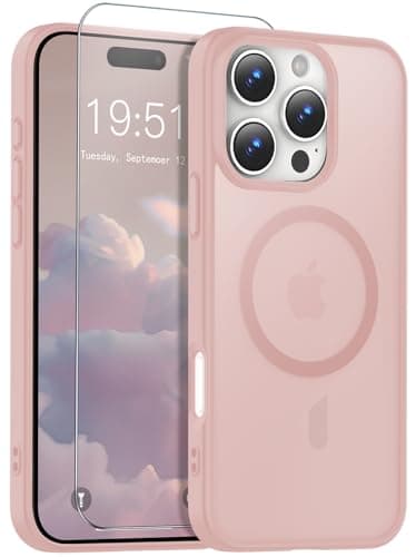 Temdan for iPhone 16 Pro Max Case Cover Bundle with [Screen Protector] [Compatible with MagSafe] [Military-Grade Drop Protection] Slim Silky-Soft Touch Translucent Matte Cover Bundle, Light Pink
