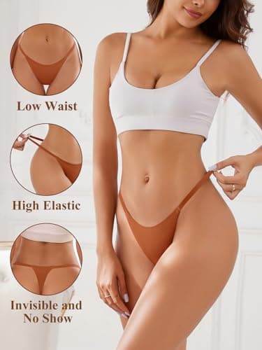 linccure Seamless G-string Thongs for Women - No Show Thong Underwear Stretch Breathable Low Rise Panties 8 Pack (US, Alpha, Small, Regular, Regular, A-8 Pack 8 Colors) - Image 3