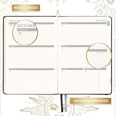 Planner 2025-2026 - Academic Planner 2025-2026, July 2025 - June 2026, 5.75" x 8.25", Weekly and Monthly, Faux Leather with Back Pocket & 40 Notes Pages - The Sun - Image 4
