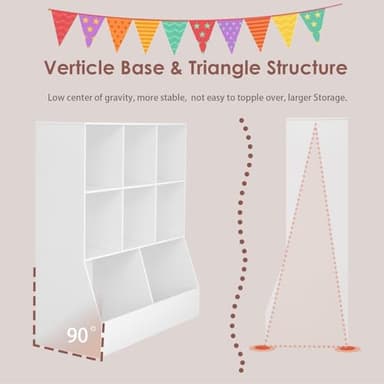 DINZI LVJ Toy Storage Organizer, Kids Bookshelf, Wood Toy Storage Cabinet, 3-Tier 8 Cubby Children Bookcase, 39.4" L Toddler Book Shelf for Playroom, Living Room, Nursery, Hallway, School, White - Image 4