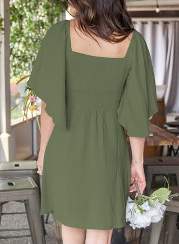 Dokotoo Cute Summer Dresses for Women 2025 Fashion Fall Outfits Wedding Guest Womens Easter Dresses for Women Sexy V-Neck Drawstring Cap Sleeve Elegant Solid Color Mini Dress - Image 4