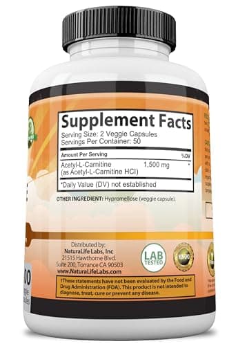 Acetyl L-Carnitine 1500 mg per Serving – 100 Capsules – Non-GMO, Gluten-Free, Vegan - Image 4