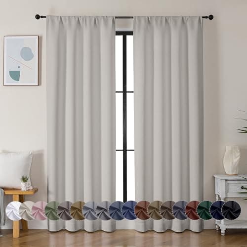 Simplebrand Ava Natural Blackout Curtains for Bedroom 84 Inch Length 2 Panels Set, Solid Thermal Insulated Privacy Living Room Window Treatment Curtains Blackout Drapes, W40 x L84 Inch, Natural - Image 1