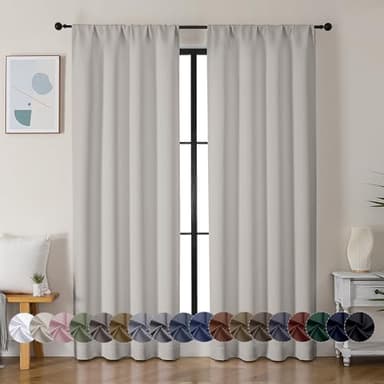 Simplebrand Ava Natural Blackout Curtains for Bedroom 84 Inch Length 2 Panels Set, Solid Thermal Insulated Privacy Living Room Window Treatment Curtains Blackout Drapes, W40 x L84 Inch, Natural - Image 1