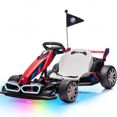 Wanan Electric Go Kart with Adjustable Seat, 24V Licensed BMW Drift Kart with Dual 200W Motors, Crazy Go Cart for Kids Ages 6-12, LED Lights, Drift Mode and 2 Speed (Red, 24V) - Image 1