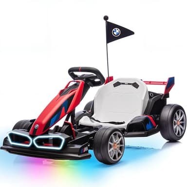 Wanan Electric Go Kart with Adjustable Seat, 24V Licensed BMW Drift Kart with Dual 200W Motors, Crazy Go Cart for Kids Ages 6-12, LED Lights, Drift Mode and 2 Speed (Red, 24V) - Image 1