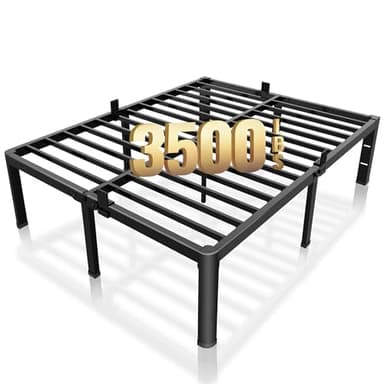 ROIL 18 Inch Queen Bed Frame with Rounded Corner and Headboard Hole Mattress Retainers 3500LBS Metal Heavy Duty Steel Slats No Box Spring Needed Platform Noise-Free Easy Assembly - Image 1
