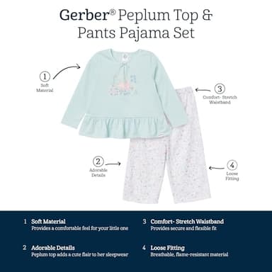 Gerber Toddler Girls' 2-piece Pajama Set (Flame Resistance Top + Bottom), Bunny, 5T - Image 7