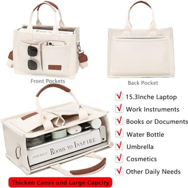 Tote Bag for Women With Compartments and Pockets,Large Canvas Tote Women's Purse Crossbody Bags Work Laptop Book Bag Top Handle Satchels Handbags Shoulder Bag for Travel Nurse Teacher Church Gym Beach - Image 2