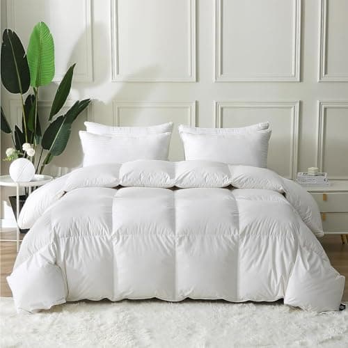 BPC Queen Size Feather Comforter, Filled with Feather and Down Fiber, 90x90 Inches All Season Duvet Insert Luxurious Fluffy Hotel Bedding Comforters with 100% Cotton Cover and 4 Corner Loops - Image 1