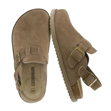 CUSHIONAIRE Brooklyn Suede Womens Slides– Comfortable Clog Mules with Adjustable Buckles – Summer Shoes for Women,Taupe 7.5 - Image 1