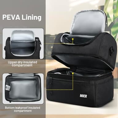 MIER Adult Lunch Box Insulated Lunch Bag Large Cooler Tote Bag for Men, Women, Double Deck Cooler(Black Large) - Image 4