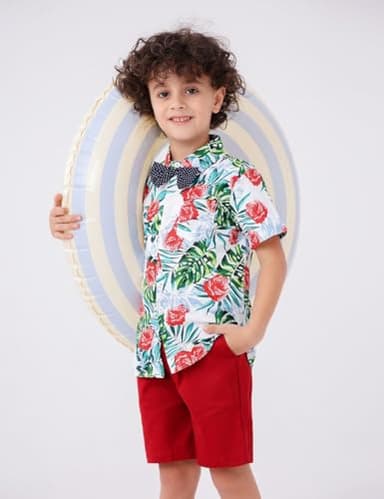 JunNeng Toddler Baby Boy Shorts Sets Hawaiian Outfits,Tropical Floral Short Sleeve Shirt +Elastic Shorts Vacation Clothes,Navy Blue 4-5 Years - Image 4