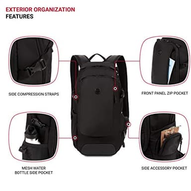 SwissGear 3598 Backpack Narrow Daypack, Black, 18-Inch - Image 3