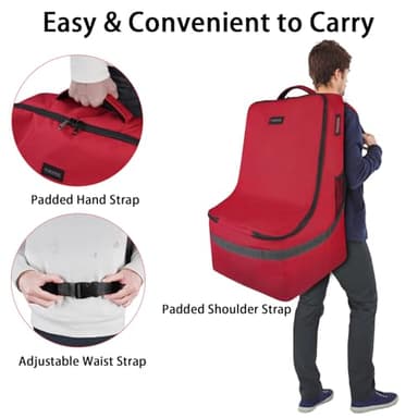 YOREPEK Car Seat Travel Bag, Padded Car Seats Backpack for Air Travel, Heavy Duty Carseat Travel Bag for Airplane, Airport Gate Check Bag (Red) - Image 5