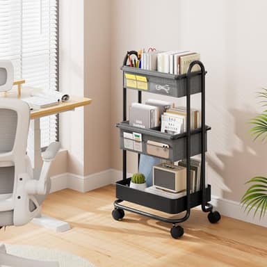 Modanais Baby Diaper Caddy Organizer Cart - 3 Tier Rolling Storage Cart with Wheels, Baby Essentials for Nursery Storage, Detachable Dividers - for Crib, Bedroom, Art & Craft Organizer (Black) - Image 6