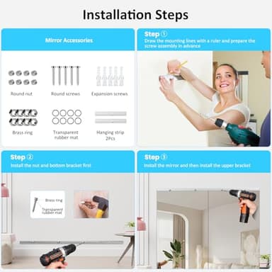 yarnuwa 48X24 2Pack Large Home Gym Mirror, Frameless Tempered Glass Dance Wall Mounted Mirror for Home, Yoga, Dancing, Studio, Living Room - Image 7
