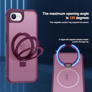 SKYLMW Compatible with iPhone 16E Case with Invisible Magnetic O-Ring Stand Military-Grade Translucent Case for iPhone 16E 6.1" 2025 [Compatible with Mag-Safe][Great Grip Feeling], Wine Red - Image 9