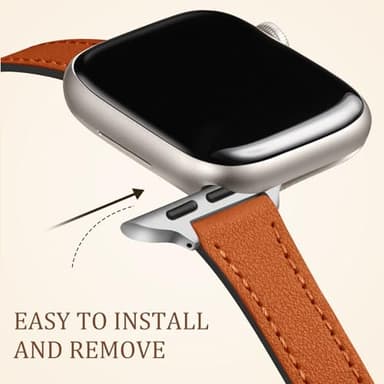 Charlam Compatible with Apple Watch Bands for Women 46mm 44mm 45mm 42mm 41mm 40mm 38mm, Top Grain Soft Leather Bands for Slim Wristband for iWatch SE, Series 11 10 9 8 7 6 5 4 3 2 1, London Tan/Silver - Image 4