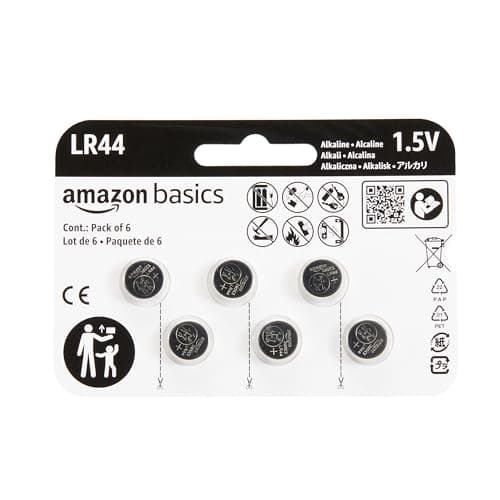 Amazon Basics 6-Pack LR44 Alkaline Button Coin Cell Battery, 1.5 Volt, Long Lasting Power, Mercury-Free - Image 1