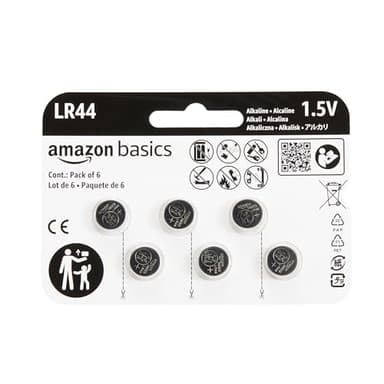 Amazon Basics 6-Pack LR44 Alkaline Button Coin Cell Battery, 1.5 Volt, Long Lasting Power, Mercury-Free - Image 1