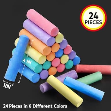 24 PCS Washable Sidewalk Chalks Set Non-Toxic Jumbo Chalk for Schools, Outdoor Art Play, Paint on Chalkboard, Blackboard and Playground (6 Colors)) - Image 3