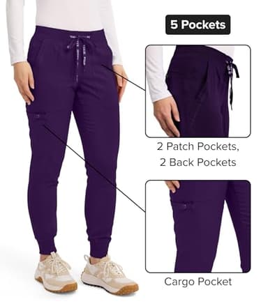 Med Couture Scrub Pants for Women Cargo Jogger Bottoms with 5 Pockets, Lightweight, Ultra Soft, 2-Way Stretch Fabric - MC7710, XL Tall, Eggplant - Image 4