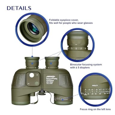 AOMEKIE 10x50 Waterproof Marine Binoculars for Adults with Rangefinder Compass BAK4 Prism FMC Lens for Birdwatching Hunting Boating - Image 8