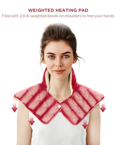 Heating Pad for Neck and Shoulders and Back, Comfytemp Weighted Electric Heat Pad for Pain Relief, 2.6lb Large Heated Wrap, 9 Heat Settings, 11 Auto-Off, Women Men Birthday Gifts Red - Image 7