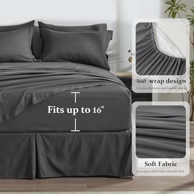 Newspin Twin Comforter Set Dark Grey - Bed in a Bag Twin Size 6 Pieces, All Season Bed Set, Fluffy Comforter Set with Sheets, Sheet Set Quilt Blanket, Pillowcases & Shams & Bed Skirt - Image 6