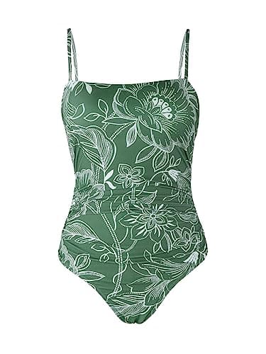 CUPSHE Women Swimsuit One Piece Bathing Suit Square Neck Cutout Back Tummy Control with Adjustable Spaghetti Straps, L Green Floral - Image 5