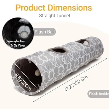 LUCKITTY Geometric Straight Cat Tunnel with Plush Inside,Cats Toys Collapsible Tunnel Tube with Balls, for Rabbits, Kittens, Ferrets,Puppy, Diameter 9.8 Inch - Image 4