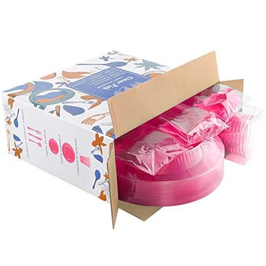 WDF 25 Guest Pink Plates with Pink Plastic Silverware&Pink Cups-Neon Clear Disposable Dinnerware include 50 Plates,25Forks, 25 Knives, 25 Spoons,25 Plastic Cups for Party and Baby Shower - Image 10