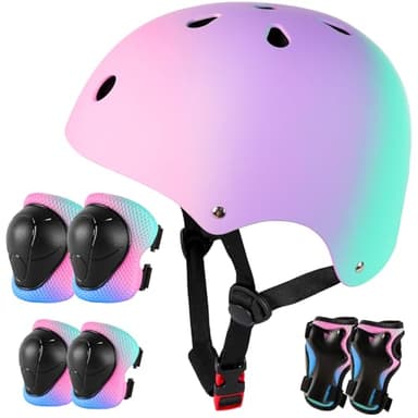 Kids Bike Helmet for 3-5-8-14+ Age Girls and Boys, Kids Helmet with Knee Pads Elbow Pads Wrist Guards,Ventilation Multi-Sport Scooter Roller Skate Rollerblading Skateboarding Climbing Cycling - Image 1